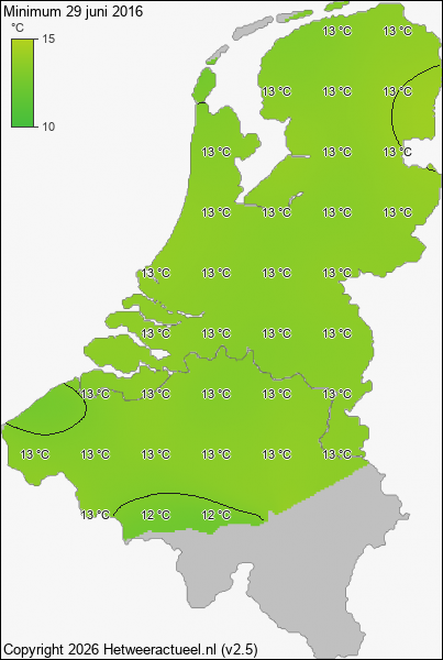 Minimum temperatuur 29 juni 2016