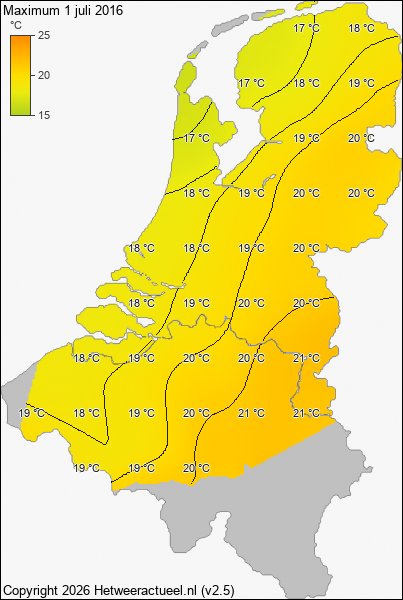 Maximum temperatuur 1 juli 2016