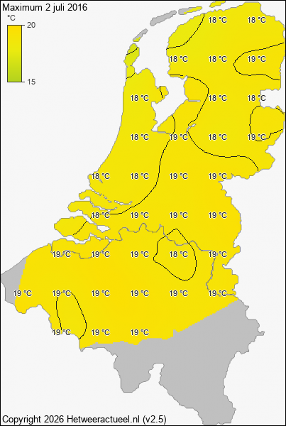 Maximum temperatuur 2 juli 2016