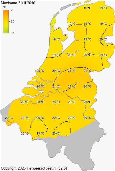 Maximum temperatuur 3 juli 2016