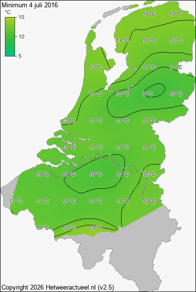 Minimum temperatuur 4 juli 2016