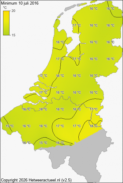 Minimum temperatuur 10 juli 2016