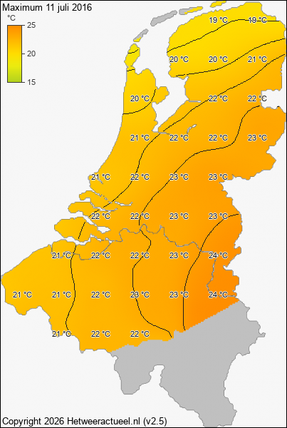 Maximum temperatuur 11 juli 2016