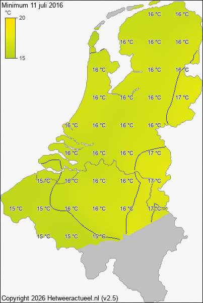 Minimum temperatuur 11 juli 2016