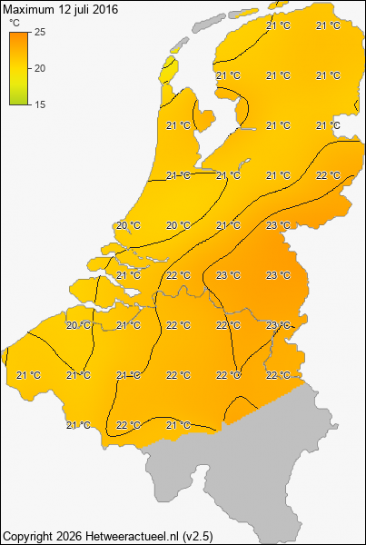 Maximum temperatuur 12 juli 2016