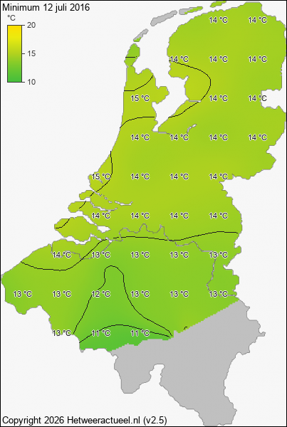 Minimum temperatuur 12 juli 2016