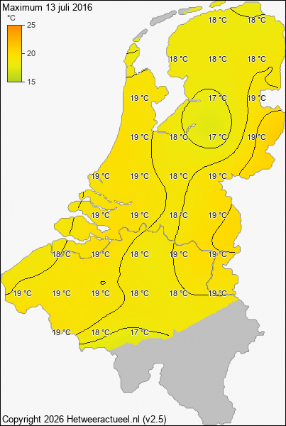 Maximum temperatuur 13 juli 2016