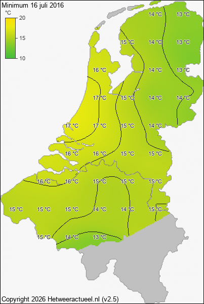 Minimum temperatuur 16 juli 2016