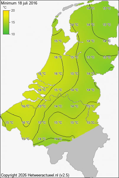 Minimum temperatuur 18 juli 2016
