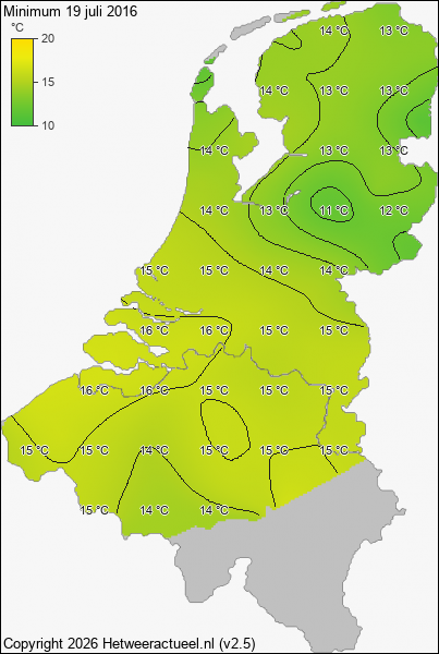 Minimum temperatuur 19 juli 2016