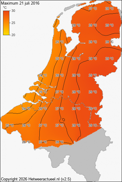 Maximum temperatuur 21 juli 2016
