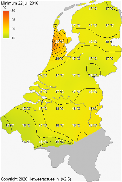 Minimum temperatuur 22 juli 2016