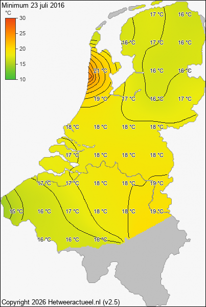 Minimum temperatuur 23 juli 2016