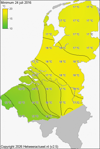 Minimum temperatuur 24 juli 2016