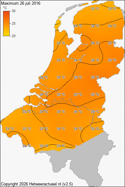 Maximum temperatuur 26 juli 2016