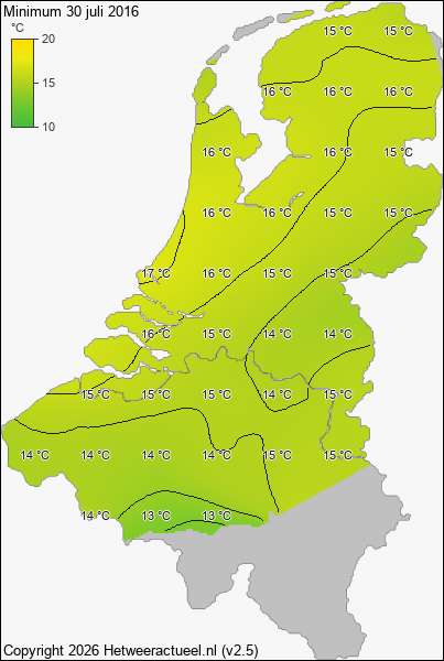 Minimum temperatuur 30 juli 2016