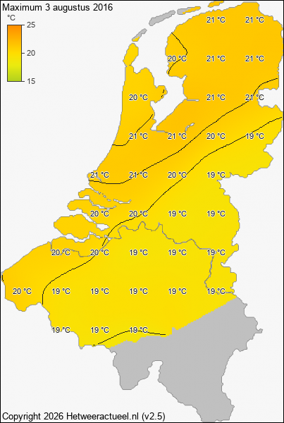 Maximum temperatuur 3 augustus 2016
