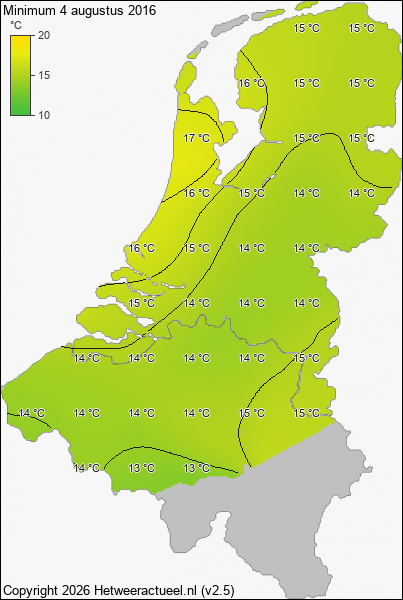 Minimum temperatuur 4 augustus 2016