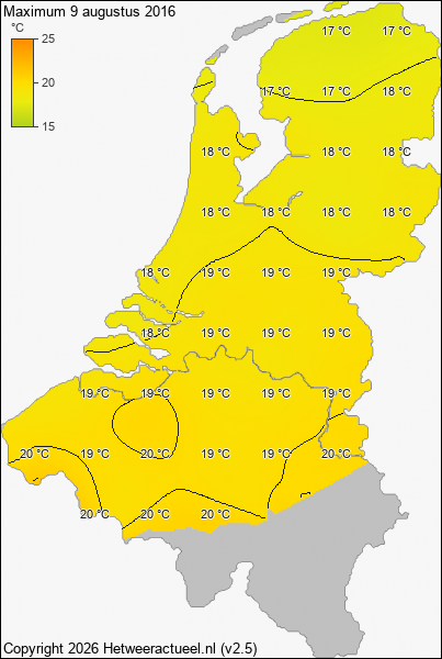 Maximum temperatuur 9 augustus 2016