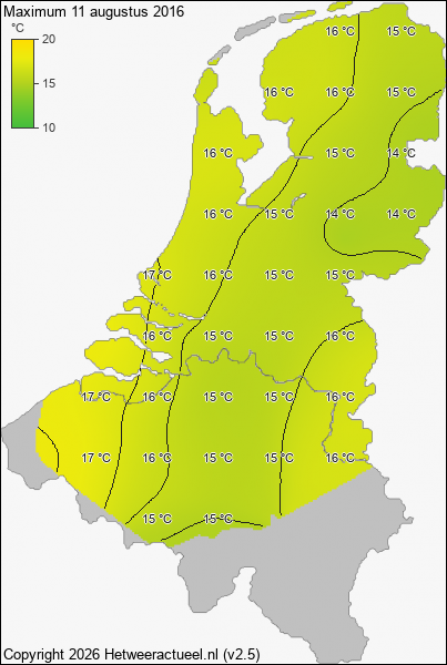 Maximum temperatuur 11 augustus 2016