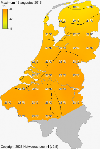 Maximum temperatuur 15 augustus 2016