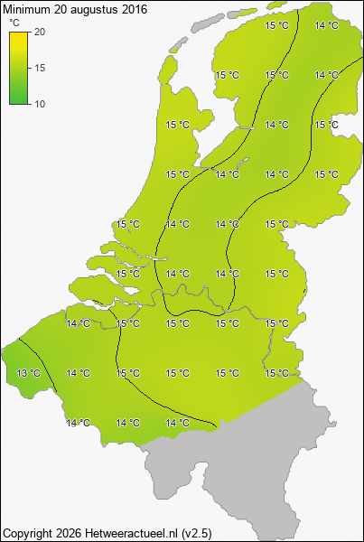 Minimum temperatuur 20 augustus 2016
