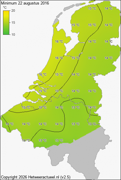 Minimum temperatuur 22 augustus 2016