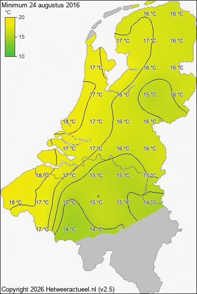 Minimum temperatuur 24 augustus 2016