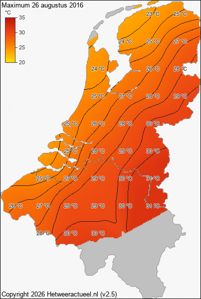 Maximum temperatuur 26 augustus 2016