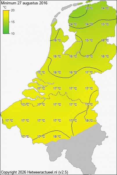 Minimum temperatuur 27 augustus 2016