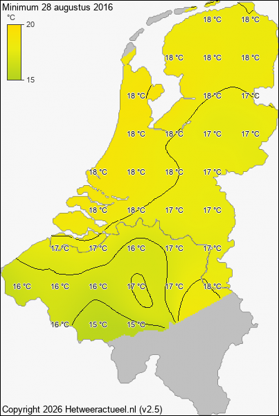Minimum temperatuur 28 augustus 2016