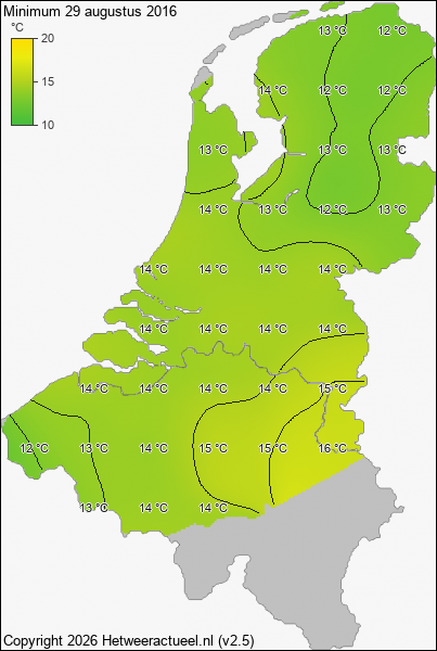 Minimum temperatuur 29 augustus 2016