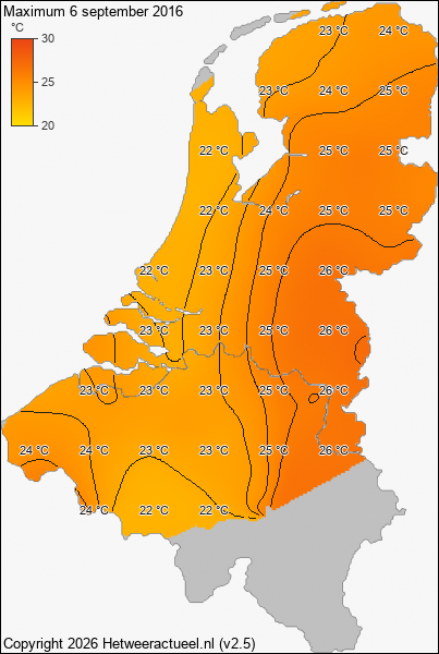 Maximum temperatuur 6 september 2016
