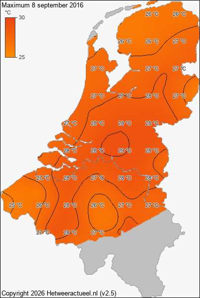 Maximum temperatuur 8 september 2016