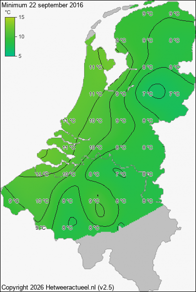 Minimum temperatuur 22 september 2016