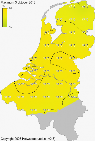 Maximum temperatuur 3 oktober 2016