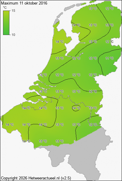 Maximum temperatuur 11 oktober 2016