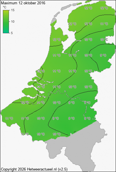 Maximum temperatuur 12 oktober 2016