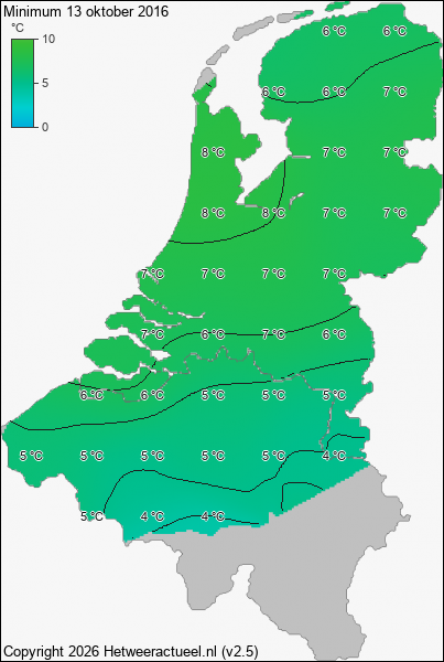 Minimum temperatuur 13 oktober 2016
