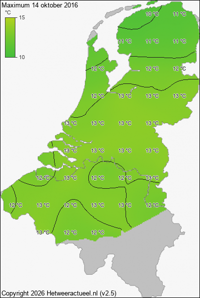 Maximum temperatuur 14 oktober 2016