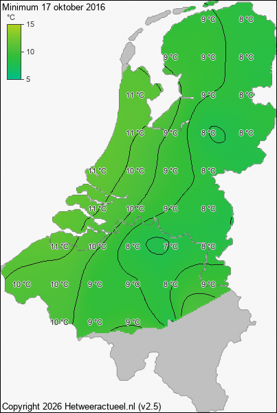 Minimum temperatuur 17 oktober 2016