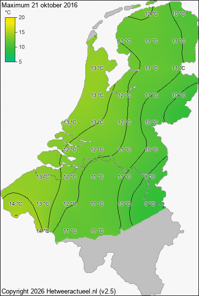 Maximum temperatuur 21 oktober 2016