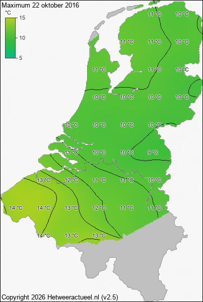 Maximum temperatuur 22 oktober 2016