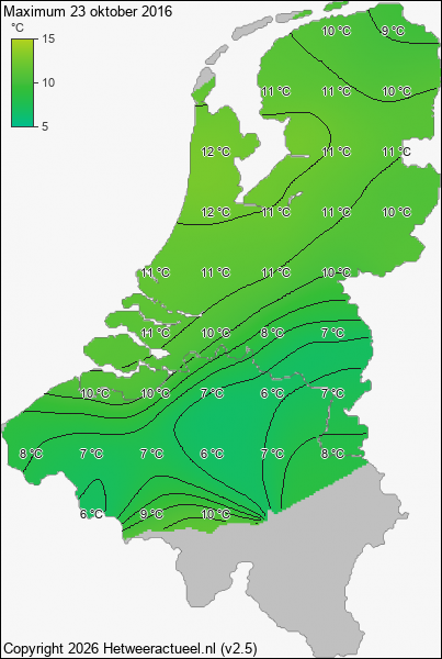 Maximum temperatuur 23 oktober 2016