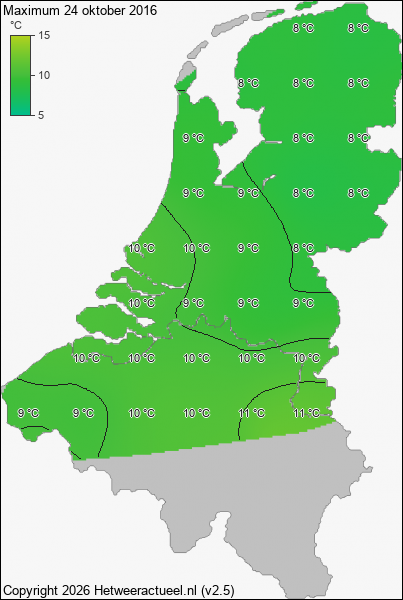 Maximum temperatuur 24 oktober 2016