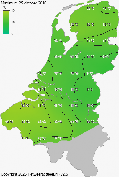 Maximum temperatuur 25 oktober 2016