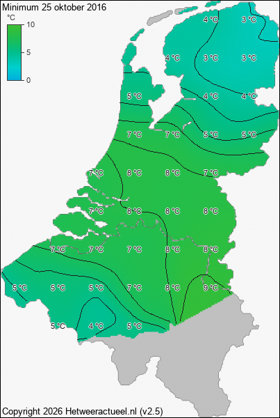 Minimum temperatuur 25 oktober 2016