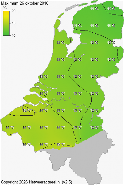 Maximum temperatuur 26 oktober 2016