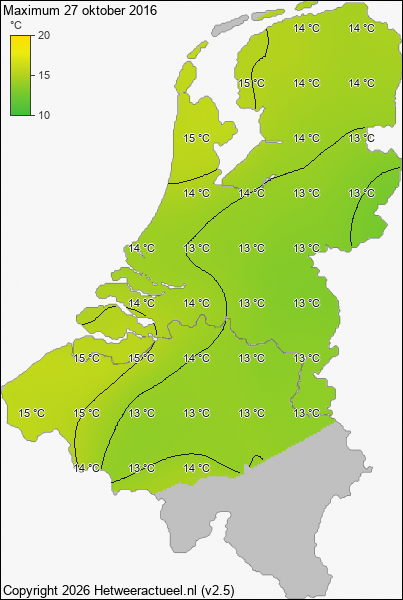 Maximum temperatuur 27 oktober 2016