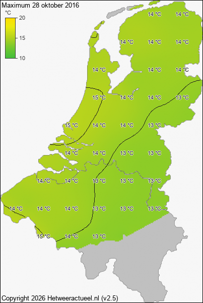Maximum temperatuur 28 oktober 2016
